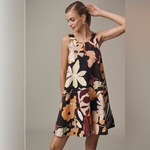 Maeve The Keiko Mini Dress by Anthropologie Floral Artsy Boho Oversized Sz L NWT